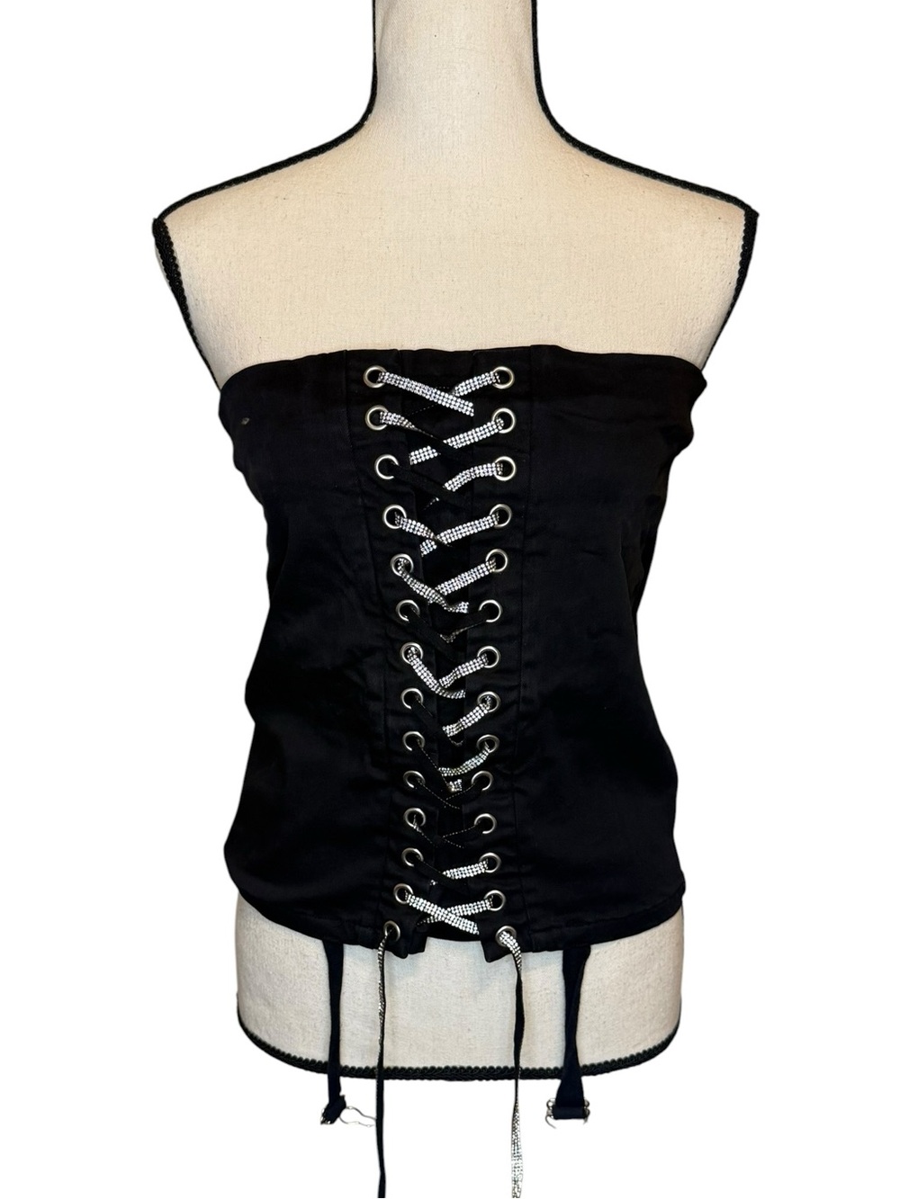 Black Lace-Up Strapless Corset Top
